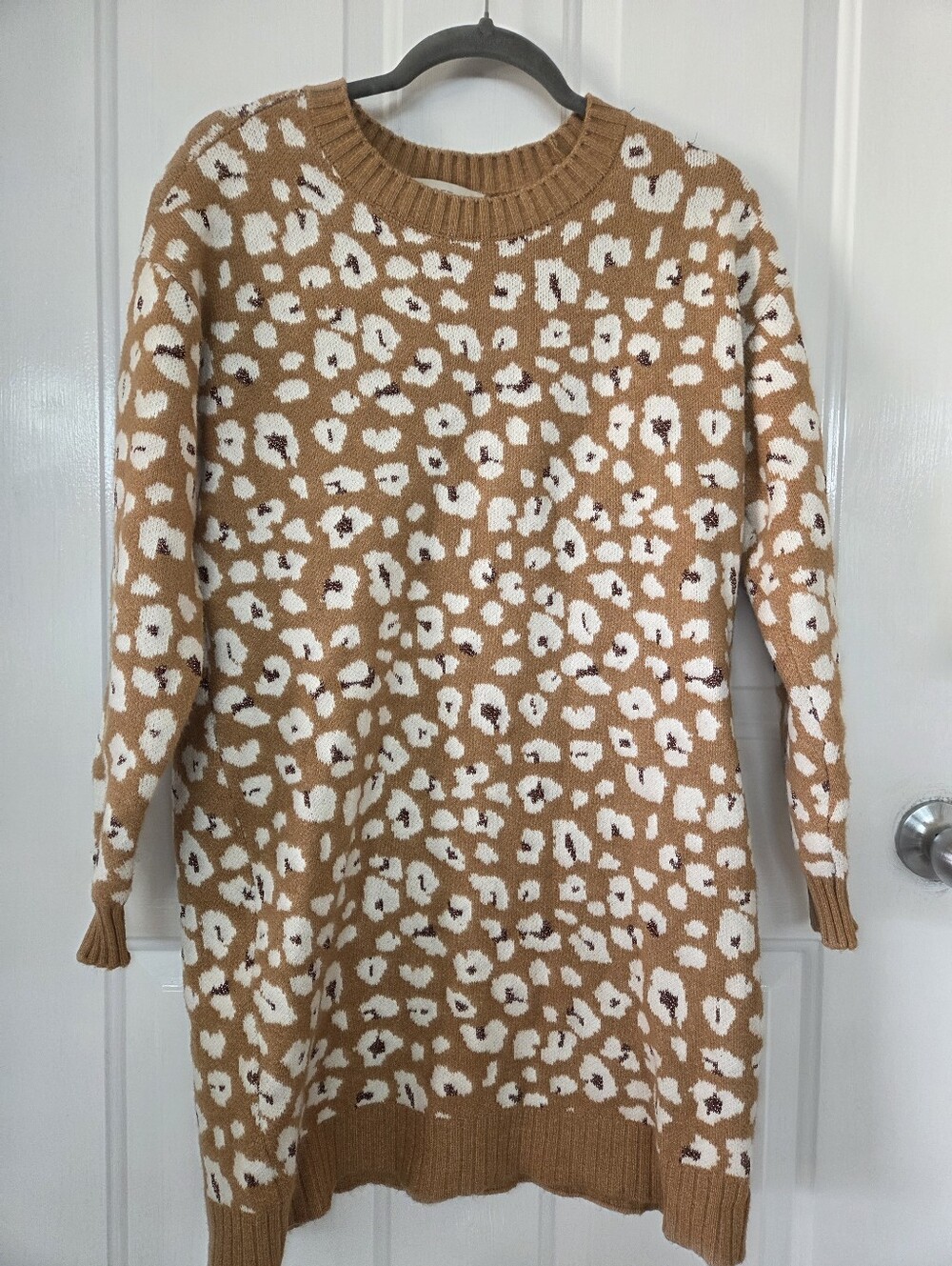 LOFT Tan Metallic Knit Sweater dress leopard print small